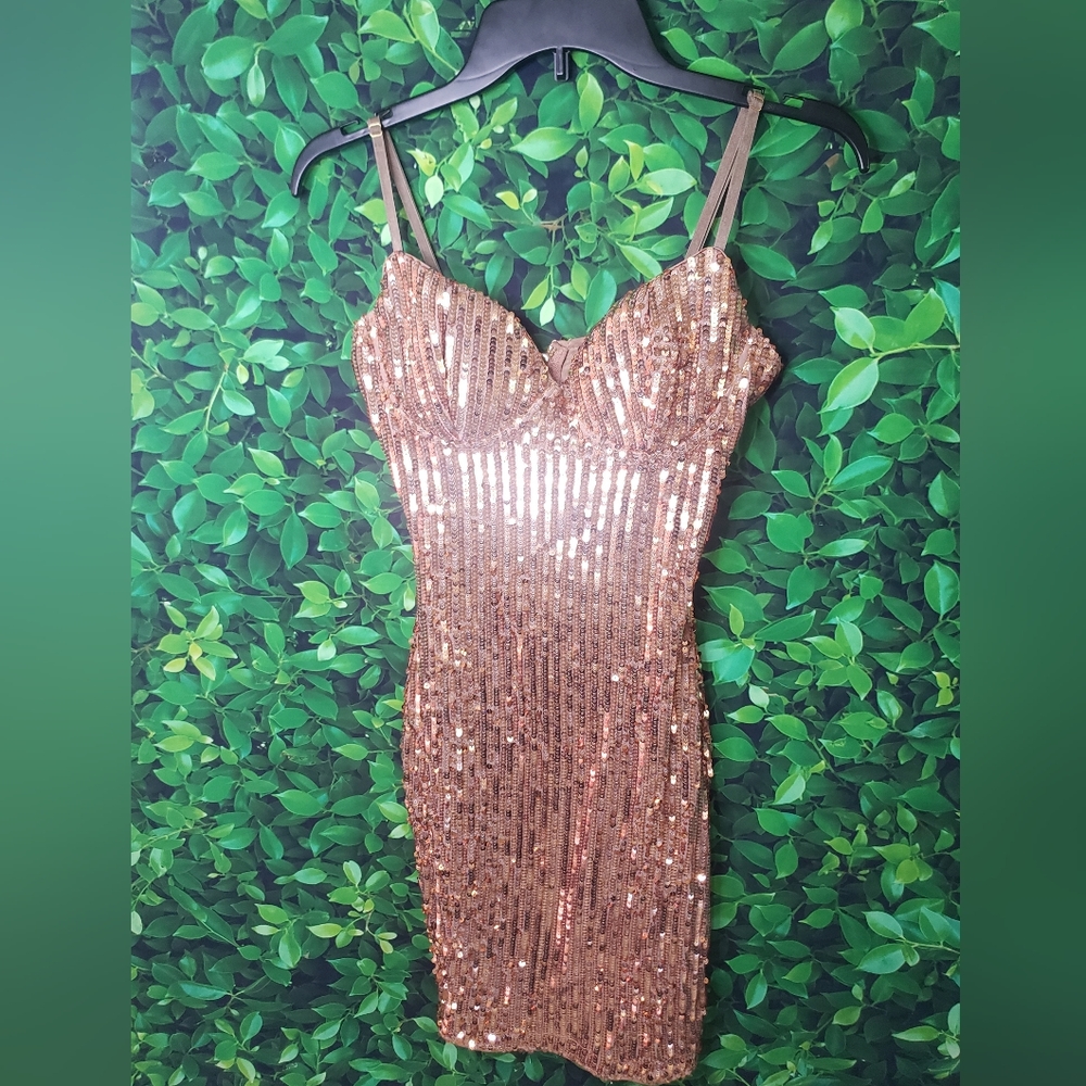 Bronze Sequin Mini Dress from Fashion Nova